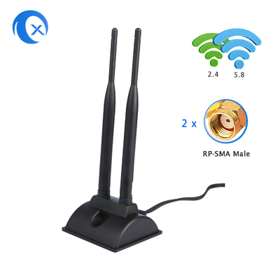 RP-SMA Erkek Bağlantısı ile 6dBi WiFi Anten 2.4GHz 5GHz PCI-E WiFi Kablosuz Yönlendiriciler için Çift Bant Manyetik Temel