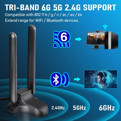 WiFi 6E Anten Üç Bant 2.4GHz 5GHz 6GHz Manyetik Temel WiFi Antenler PC Masaüstü Kablosuz Router için RP-SMA Bağlantısı